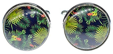 Miniblings Cabochon Urwald + Box Manschettenknöpfe Regenwald Muster Blätter Dschungel Pflanzen Farne - Herrenschmuck Manschettenknopf Cufflinks Hemdknöpfe I Holzbox inklusive