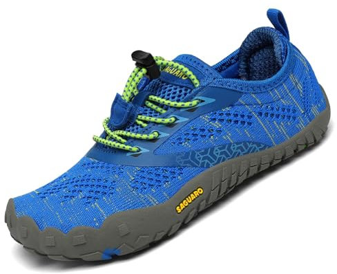 SAGUARO Enfants Chaussures de Trail Chaussures Minimalistes pour Garçons et Filles Respirant Antidérapant Barefoot Chaussures de Sport Running Extérieur Bleu 35 EU