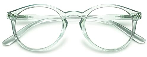 KOOSUFA Blaulichtfilter Brille Computerbrille Damen Herren Retro Runde Brillengestelle Federscharniere Gaming Brille Anti Müdigkeit mit Etui (1x Durchsichtig Blau, 0.0)