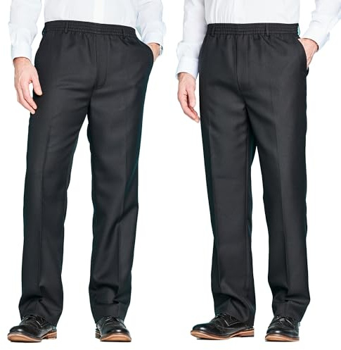 Chums Men's Pack of 2 Elasticated Waist Pull-On Trousers | 3 Pockets, Drawcord, Stretch Waistband, Durable & Comfortable