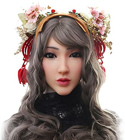 JuZi Store Soft Silicone Realistic Female Head Mask Handmade Face Cosplay Apparel for Crossdresser Transgender Halloween Costumes (Color : Lvory White)