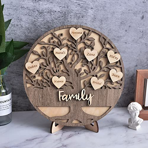 Nom personnalisé personnalisé Arbre généalogique en Bois décor Bureau Signe Cadeau pour Maman noël fête des mères avec Noms sur Forme de Coeur