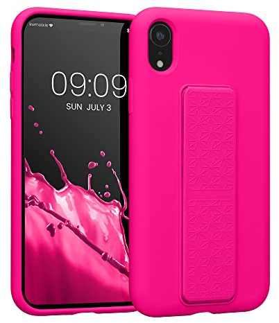 kwmobile 1x Custodia Compatibile con Apple iPhone XR - Cover Supporto Dita - Back Case per Smartphone - Protezione Gommata rosa shocking