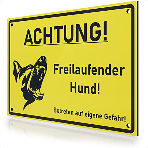FLAGLY Premium Warnschild Hund 30x20cm aus 3mm Alu Dibond inkl. Bohrungen MADE IN GERMANY - stabiles Hinweisschild/Warnschild, wetterfest & UV-beständig