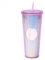 LUCHONG Gobelet à Eau de Grande capacité de 710 ML/24 OZ gobelet en Plastique réutilisable entièrement clouté Mat avec Paille à Couvercle Anti-Fuite à Large Ouverture