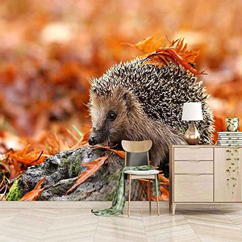 Fototapete 3D Effekt Abgefallene Blätter Igel Tier Tapeten 3D Effekt Vliestapete Wohnzimmer Schlafzimmer Wandbilder Wanddeko