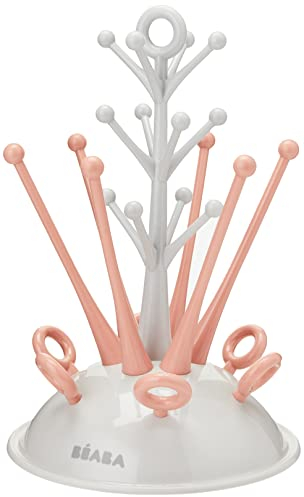 Béaba Escurrebiberones, Escurridor para biberones, Permite secar 6 biberones y Accesorios, Bandeja de Recogida de Agua extraíble, Práctico e Ingenioso, Rosa Claro