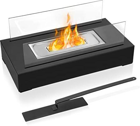 Aufun Bioethanol Kamin Feuerschale Tischkamin, Tischfeuer mit Sicherheitsglas & Flammenlöscher für Indoor und Outdoor, Tischdeko für den Innenraum und draußen (Tye C)