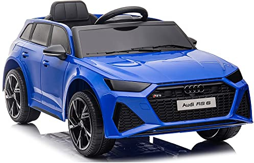 Playhouse Kinder Elektroauto Lizenz Audi RS6 12V 7ah, 4 Stoßdämpfer, Eva Räder,Ledersitz, Fernbedienung 2.4g, Kinderauto Kinderfahrzeug (4.Blau)