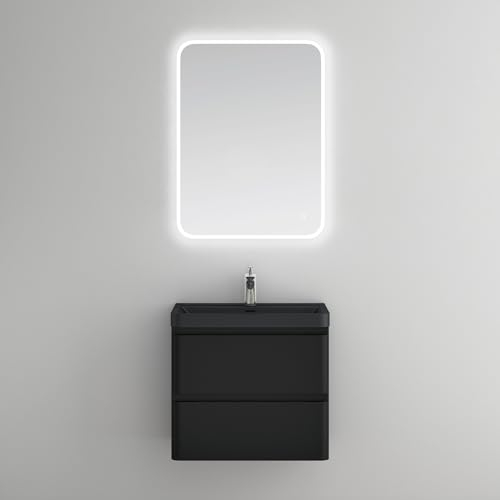 Mai & Mai Badmöbel-Set Waschbeckenunterschrank 60x42x55cm in Matt Schwarz mit Softclose Schubladen inkl. Mineralguss Waschbecken und LED-Spiegel Lucca