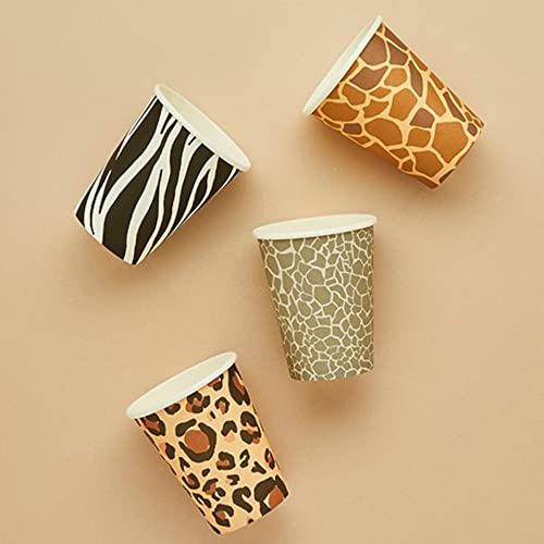 8 Partybecher mit Safari-Tierdruck, Kinder-Dschungel-Geburtstagsparty, Teenager-Tiermuster, Pappbecher, Tier-Partybecher