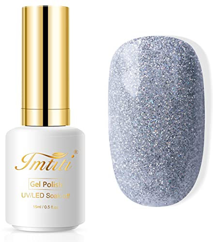 IMTITI Weiße Platin Silber Glitzer UV Gel Nagellack - 15 ml Klassischer und All-Match Stil - UV LED Soak Off Manicure Lacquer Varnish