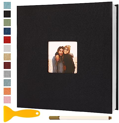 Fotoalbum Selbstklebend 33x32 Fotoalbum Zum Einkleben, 60 Seiten Schwarz | Groß Scrapbook Selbstgestalten Photo Album Fotobuch Baby Hochzeit Gästebuch Erinnerungsbuch Urlaub Briefmarkenalbum