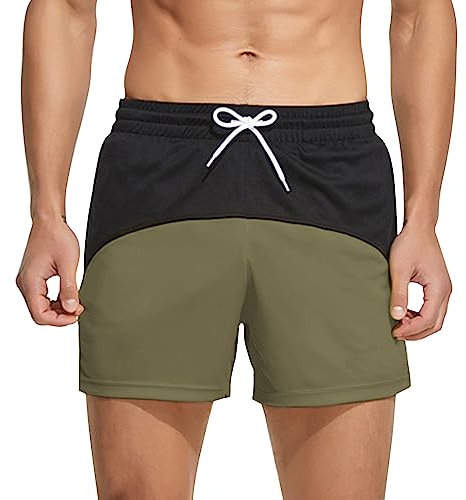 Genfien Bañadores para Hombre Pantalones de Baño Hombre Secado Rápido Forro de Malla Shorts de Baño Bolsillo con Cremallera