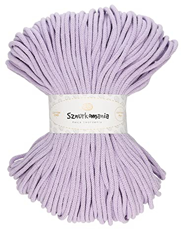 Sznurkomania, Geflochtene Baumwollkordel 5mm 100m, 46 Farben, Häkelkordel, Makramee Kordel, Makramee Garn, Premium Garn, Makramee Seil, (Lavendel)