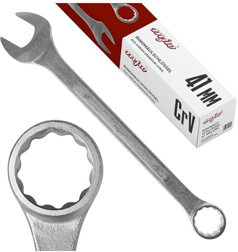 MJW 41 mm Ringmaulschlüssel aus CrV, augenkopf 15° schwenkbar, DIN 3113, mit 12-kant Profil und Satin-Finish, für Heim- und Profiwerkstatt,