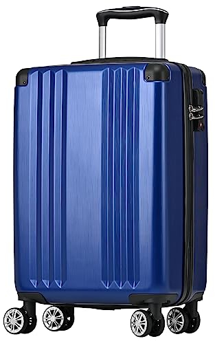 Merax Koffer Hartschalen-Koffer Trolley Rollkoffer Reisekoffer Handgepäck, TSA Zollschloss, 4 Rollen, Teleskopgriff, ABS-Material, M-56,5 * 37,5 * 22,5 cm, Dunkelblau