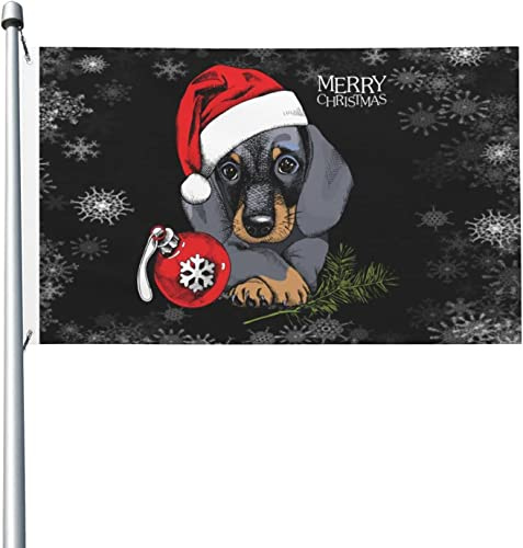 Garten Fahnen Weihnachtsfahne Dackel Weihnachten Dekorative Dekoration Fähnchen Wetterfeste Gartenflagge Für Hof Drinnen Party 90X150Cm