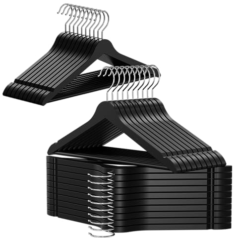 OGIVO Kleiderbügel aus Holz – 30er Set Holzbügel für Ihre Garderobe – 360° drehbarer Haken – Einkerbungen an den Schultern – Hangers (Schwarz)