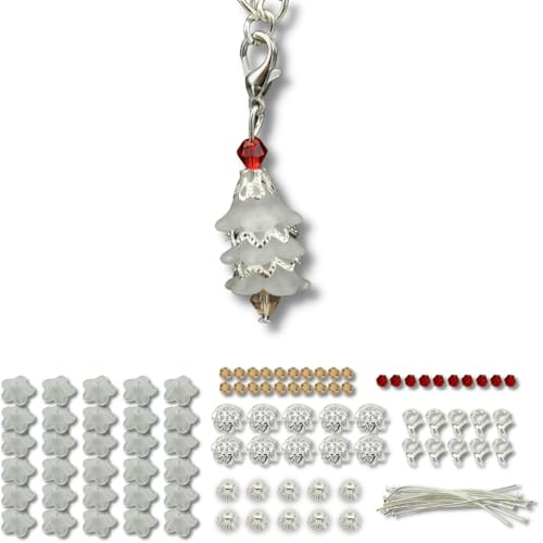 10x Bastelset Weihnachten Tannenbaum Weiß Weihnachtsbaum Charms Perlen Perlenengel Anhänger Set Perlenanhänger