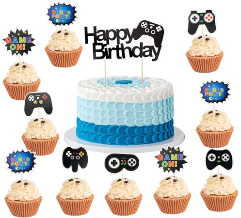 ALEGRE Videospiel Tortendeko Geburtstag Junge, 11 Stück Video Gaming Kuchen Deko,Spielkonsolen Thema Cupcake Topper,Happy Birthday Cake Topper Gamer Deko,Torten Deko für Kindergeburtstag