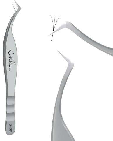 Natuhana Pinzetta Extension Ciglia Professionale in Acciaio Inossidabile di Alta Qualità Antiscivolo Punta Curva Pinzette Antistatiche Eyelash Volume Tweezer(Argento, A-08)