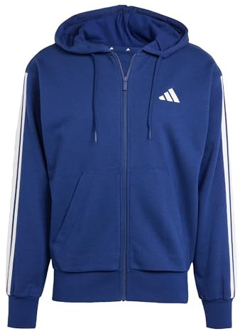 adidas Men's Essential Three Stripes French Terry Fullzip Hoodie, Dark Blue/White, M