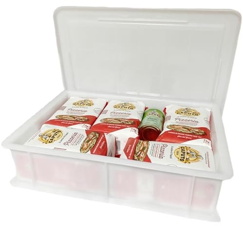 Quvido Hefekiste für Pizza- und Brotteig Starter-Set | Kunststoffbox + Deckel 30x40x10 cm | Farbe: weiß | Lebensmittelbehälter | Teigkasten | mit Caputo Pizzaria Mehl (5x 1Kg) und Trockenhefe 100g