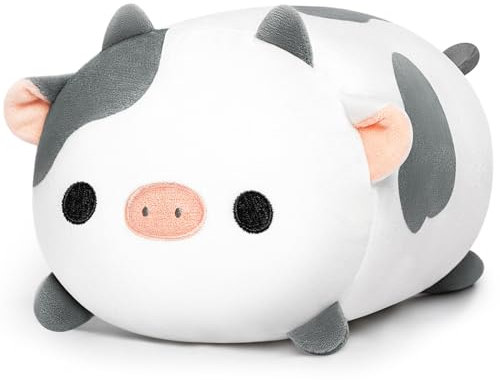 Mewaii Graue Kuh Plüschkissen 20CM Weiches Kawaii Kuscheltier für Kinder,Niedliches Kuh Plüschtier,Perfektes Kuschelkissen und Geschenk