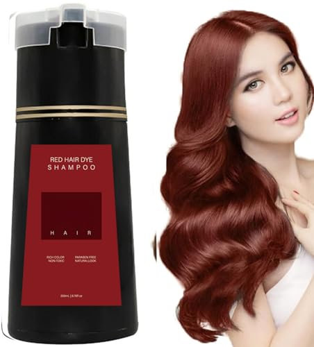 Champú para Tinte Cabello,200 ml Champú Colorante para Cabello Gris,Natural Champú para TeñIr El Cabello de Larga DuracióN,Hair Champú Tinte para El Cabello para Mujeres Y Hombres (Rojo)