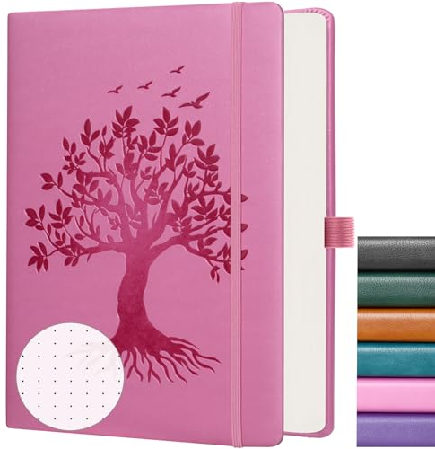 ZXHQ B5 Bullet Dotted Journal Notizbuch für Frauen: 150gsm dickes Papier, 256 Seiten, Punktraster-Hardcover, Lebensbaum-Design, feine Innentasche - 19.5 × 25.5cm Rosa