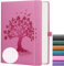 ZXHQ B5 Bullet Dotted Journal Notizbuch für Frauen: 150gsm dickes Papier, 256 Seiten, Punktraster-Hardcover, Lebensbaum-Design, feine Innentasche - 19.5 × 25.5cm Rosa