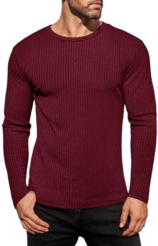 Ekouaer Langarmshirt Slim Fit Pullover Langarm Thermoshirt Thermounterwäsche Thermooberteil Pulli Dunkelrot XL