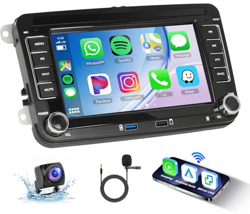 Podofo 2G+64G Autoradio für VW Jetta Passat Golf Polo Bora T5 Touran Seat Sharan, 7“ Android 13 Wireless Carplay&Android Auto EQ Mirror Link Bluetooth GPS FM/RDS WiFi SWC+Rückfahrkamera