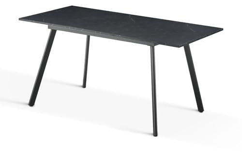 B&D home Esstisch MARA, ausziehbar 120-160x80 cm 4-6 Personen Küchentisch Holztisch mit Metallgestell für Esszimmer, Küche, skandinavisch modern Design, Marmor Optik schwarz, 11201-FS-MSCH