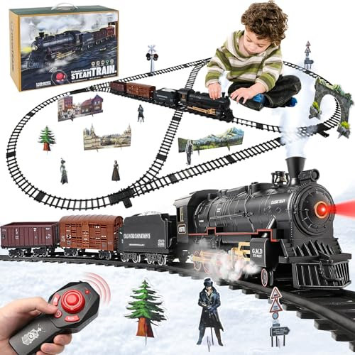Ulikey Train Jouet pour Enfants, Train Electrique Noel Jouet avec Fumé, Sons, Lumières, Machines Locomotive de Vapeur Classique Train électrique Cadeau pour Enfants 4 5 6 7 8 9 10 11 12 Ans