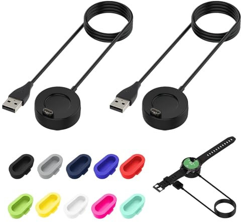 2 Pack USB A Ladekabel für Fenix, Ladekabel Uhr Kompatibel mit Venu 2/2 Plus/2S/SQ 2, Vivoactive 3/5, Fenix 7/7S/6, Forerunner 45/245/745 Uhren, 1 m Kabel Ladestation mit 10 Staubschutzstecker