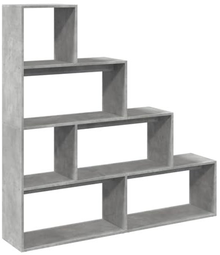 vidaXL Raumteiler Bücherregal 4 Stufen, Standregal Treppenregal für Wohnzimmer Schlafzimmer Büro, Stufenregal Regal, Betongrau Holzwerkstoff