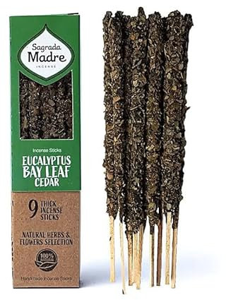 SAGRADA MADRE - Incenso in Stick - Bastoncini Naturali al 100% - ca. 8 Sticks a Confezione (EUCALIPTO, ALLORO e CEDRO)