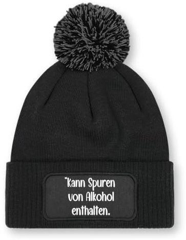 Prozente Momente Spuren von Alkohol - Beanie mit Bommel | Strickmütze | Wollmütze | Beanie mit Druck | lustige Sprüche | Apres-Ski | Winter | Schwarz