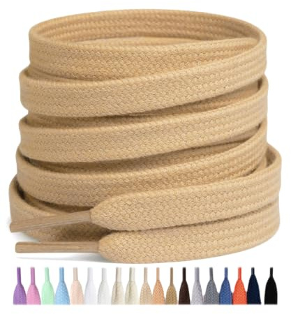 Stepace Cotton Flat Shoe Laces 8mm Wide Shoelaces for Sneaker khaki 80