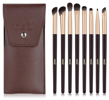 MSQ Lot de 8 pinceaux de maquillage pour fard à paupières avec sac Everyday Eye Essentials Ensemble de pinceaux de maquillage pour les yeux pour liner, fard à paupières sourcils