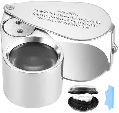 Lupe LED Juwelierlupe 40X Vergrößerung Juwelierlupe für Edelsteine mit UV-Licht Falt Lupe Metall Faltlupe, für Schmuck Münzen Uhren Banknoten Briefmarken