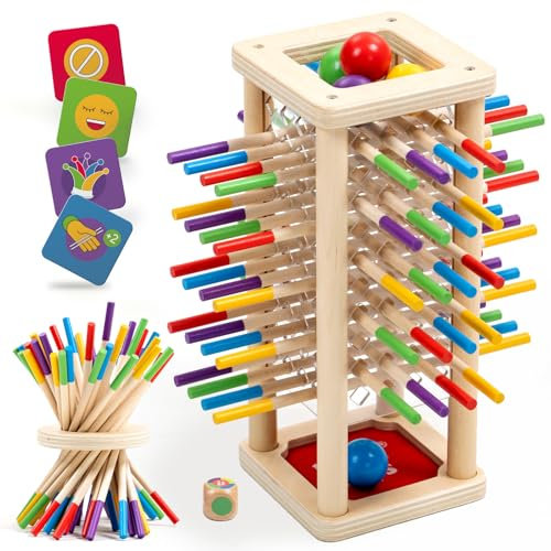 Nene Toys BALLFALL, Montessori Spielzeug ab 3 4 5 6 Jahren – Holzspiel für Kinder – Lernspiel mit Stäbchen, Würfel & Karten – Pädagogisches Brettspiel – Tolles Geschenk Mädchen Jungen von 3-9 Jahren
