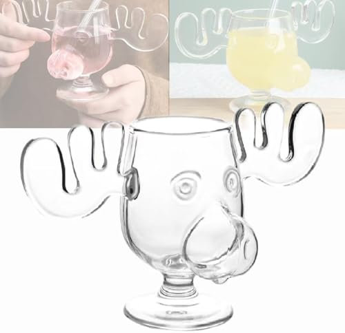 KWJTOY Elchgläser,Weihnachtsgläser National Weihnachtsurlaub, Elchtasse Christmas Vacation, Kreatives Elch-Schnapsglas aus Glass, Moose Mug Elchglas Elchtasse, für Kaffee, Tee, Getränke