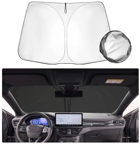 SHAOHAO Compatible con Ford Focus MK4 ST Line 2018-2025 Parasol Plegable con Tejido Revestido de Plata Parasol Plegable protección UV y contra el Calor Accesorios Ford Focus MK4 ST Line