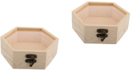 WRITWAA 2Er-Box Sechseckige Holzkiste mit Glasdeckel Materialschwamm Kleiderständerhaken hausfiguren Holzbox mit Glasdeckel Sechseckige Holzbox Vintage Brust Schatzkiste Pinus Sylvestris