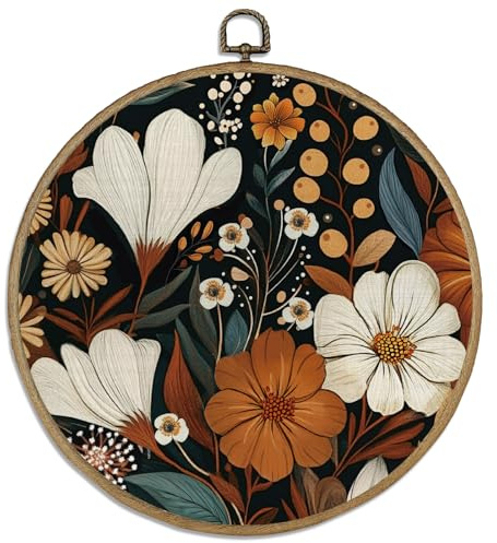 DELORIGIN Runde Leinwandbild Wanddekor Mit Blumenmotiv 10 Kunstdruck Wanddeko Wandkunst Vintage Wanddekoration Hängende Wandbilder Für Zimmer Esszimmer Schlafzimmer Wohnzimmer Balkon Terrasse Veranda