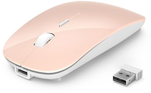 TECKNET Mouse Wireless Bluetooth, Mouse Senza Fili con DPI Regolabile 4800/3200/2400/1600/1200/800, Mouse RF 2.4G con Ricevitore USB, Mouse Portatile Mini da 4 Tasti Compatibile con Laptop, rosa