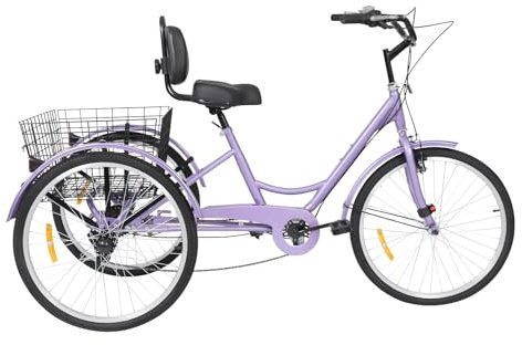 ATIVLB 7-Gang-Dreirad für Erwachsene 24-Zoll-Räder Seniorenrad 3-Rad-Cruiser-Fahrrad,mit 55 * 28cmKorb,Maximale Tragfähigkeit 120 kg,Grüne Reise-Sightseeing-Tour-Werkzeuge